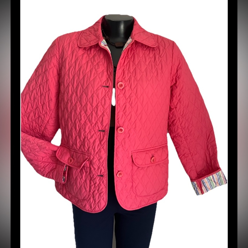 LANDS END quilted button Thermolite CAR COAT/jacket contrasted LINING 10/12 EUC!